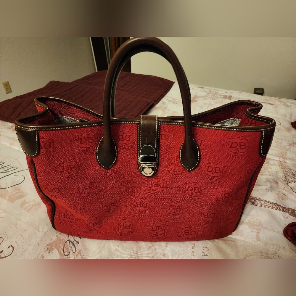 D&B Red and Brown Canvas Satchel, Handbag, Totebag